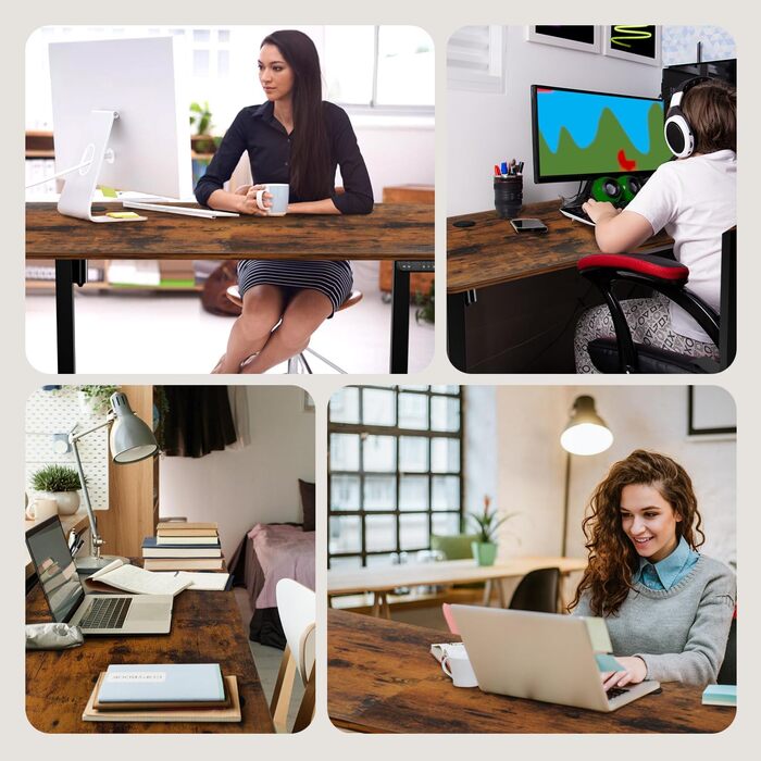 Електричний стіл з регульованою висотою 120 x 60 см, офісний стіл, стіл для роботи стоячи, комп&39ютерний стіл з пам&39яттю положення та технологією запобігання зіткненням, вінтажний стиль, 120 x 60 см