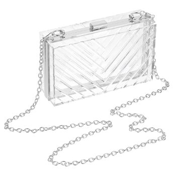 Прозора сумка-клатч QUARKZMAN для жінок, акрилова гаманцівка у формі V з відстібною металевою ланцюжком для подорожей та офісу, прозора/срібляста