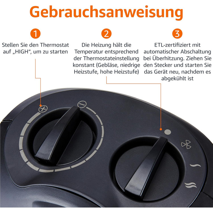 Керамічний паркувальний обігрівач Storeo Basics, 1800 Вт, з регульованим термостатом - чорний, без коливань
