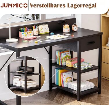Письмовий стіл JUMMICO 120x50 см з 3 шухлядами та підвісним органайзером, компактний стіл для навчання, геймінгу та роботи вдома, чорний