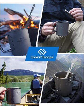 Титанова чашка COOK&39N&39ESCAPE 300 мл для кемпінгу, кухоль з відкритим вогнем, кухонне обладнання зі складними ручками для пікніка, походів на свіжому повітрі