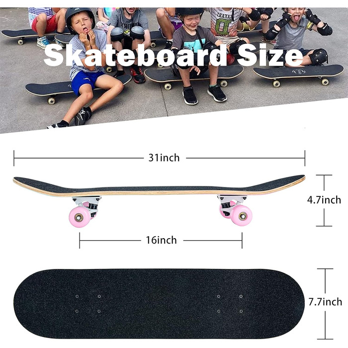 Скейтборд 31" Pink Classic 8-шаровий клен ABEC-11 95A – повний компліт для дівчат, дітей та початківців, рожевий