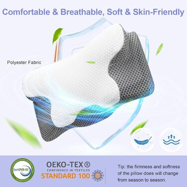 Ергономічна подушка для шиї, ортопедична подушка для голови з піни з пам&39яттю форми для сну на боці, спині та животі зі знімним чохлом, який можна прати (Стиль 1 60 * 34 * 13/10 см)