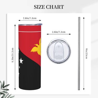 Кухоль з прямою трубочкою, дизайн прапор Папуа-Нової Гвінеї, друкований, дорожній кухоль, підходить для кемпінгу, офісу та дому, 590 мл