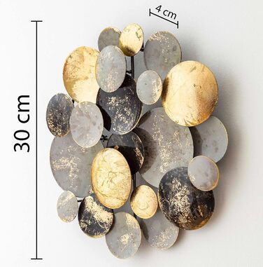 Настінне оздоблення ZEYA металеве Ø 30 см, круглий настінний орнамент 3D, настінна скульптура з металу в золотому чорно-сірому кол