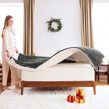 Ковдра WAVVE Sherpa, плюшева ковдра, пухнаста сіра - надзвичайно тепла, товста, м&39яка ковдра з грубого шнура, плед для дивана, двостороння ковдра для дивана, 150x200 см XL вовняна ковдра, ковдра для дивана, ковдра для вітальні 150 x 200 см сірого кольор