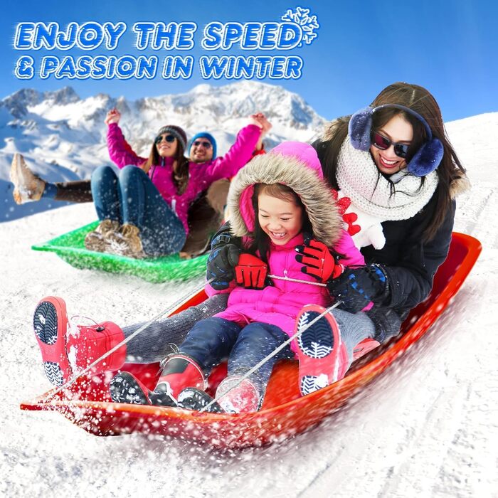 Санки Popolic 2 шт. и бобслей дорослі та дитячі, пластикові санки 86 см з мотузкою, санки пластикові для снігу, піску та трави чер