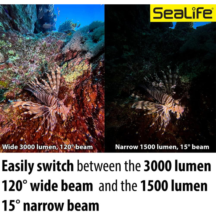 Підводний ліхтар SeaLife Sea Dragon 3000SF Pro Dual Beam - Red з подвійним промінням, глибиною занурення 100 м, червоне світло для нічного бачення, включаючи систему кріплення та батарейки/блок живлення, комплект світлодіодних ліхтарів (ручка та лоток)