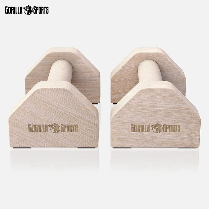 Ручки для віджимань GORILLA SPORTS - Комплект з 2 шт., дерев&39яні, нековзні, вантажопідйомність до 300 кг, вкл. сумку для перенесення - Обладнання для калістеніки, Паралети, Ручки для стійки на руках, Турніри для віджимань, Поперечини для віджимань