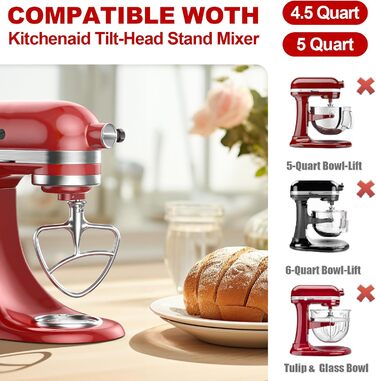 Плоска мішалка GVODE з нержавіючої сталі для кухонних комбайнів KitchenAid з нахиленою головкою двигуна, запасні частини для міксерів KitchenAid на 4.5-5 літрів, можна мити в посудомийній машині