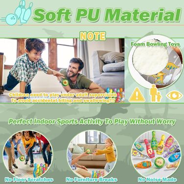 Гра STAY GENT у боулінг з динозаврами для дітей, м&39який набір для боулінгу з 10 кеглями та 2 м&39ячами, дитяча іграшка, іграшка для приміщень, саду та вулиці, ігри, подарунки для дітей віком 2, 3, 4, 5, 6 років, хлопчики та дівчатка, вишневий жовтий ква