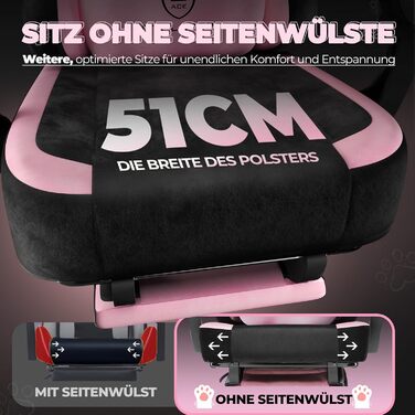 Миле ігрове крісло з оксамитовою тканиною, ергономічне офісне крісло, ігрове крісло з котячими вушками, піною з ефектом пам&39яті та підставкою для ніг, 150 кг, рожева тканина