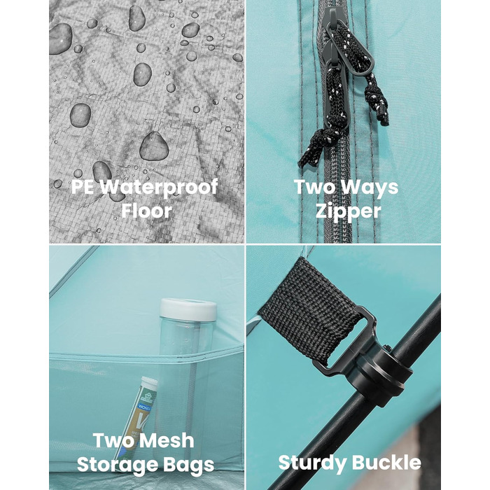 Пляжний намет OutdoorMaster для 3 осіб легке встановлення та портативний, пляжний тінь, захист від сонця, тент із захистом від ультрафіолету UPF 50, знімне мансардне вікно, сімейний розмір, світло-зелений