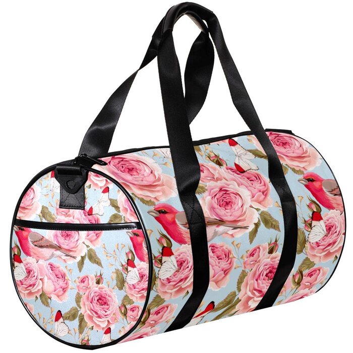 Спортивна сумка, маленька дорожня сумка, сумка для фітнесу та шопінгу (йога, тренування), з дизайном червоні троянди, птахи, метелики, сумка для активного відпочинку, ручна поклажа
