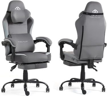 Ергономічне ігрове крісло PixelPilot Дихаюча тканина Крісло з підставкою для ніг, підголівником та поперековою опорою, ігрове ПК-крісло Широке сидіння Офісне крісло вантажопідйомністю 150 кг (Nebula, чисто сірий) Чисто сірий Nebula