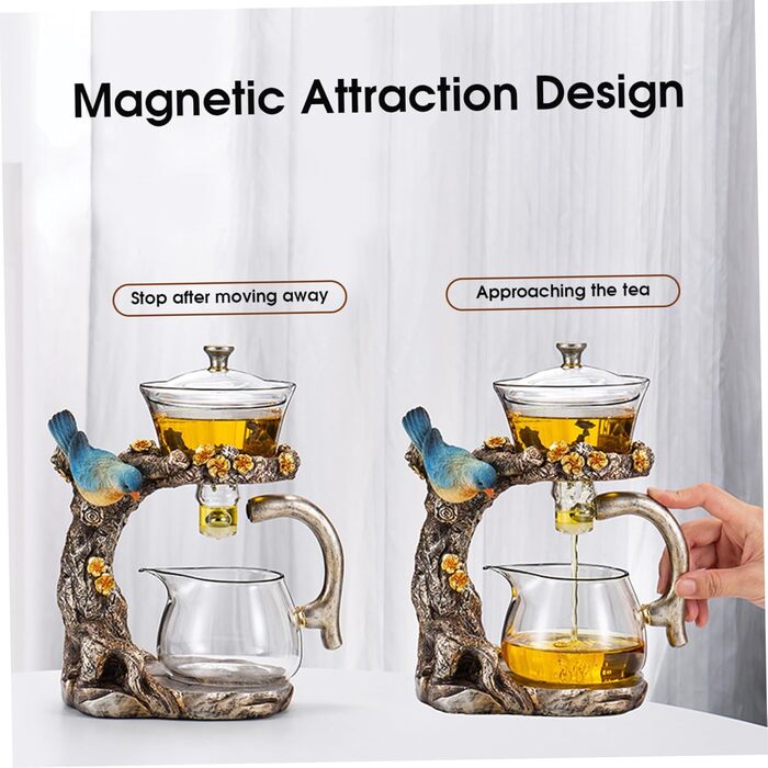 Чайний набір Магічна чайничка, напівавтоматичний, з високоякісного боросилікатного скла, магнітна чайничка з ситечком для чаю, набір для чаювання в стилі Кунг-Фу для дому, офісу, подорожей