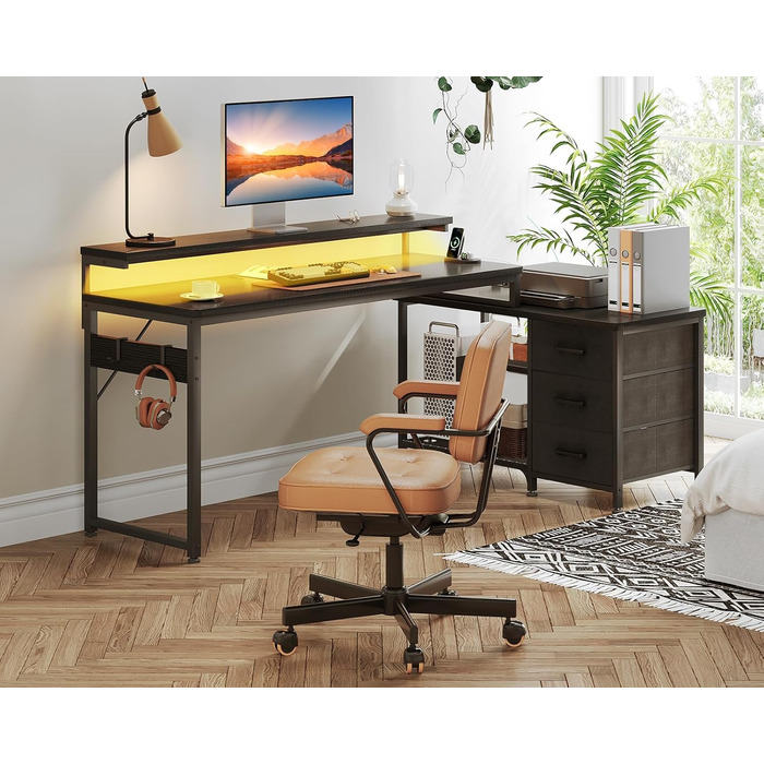 Г-подібний письмовий стіл ODK, 174 x 100 см, метал / дерево, чорний