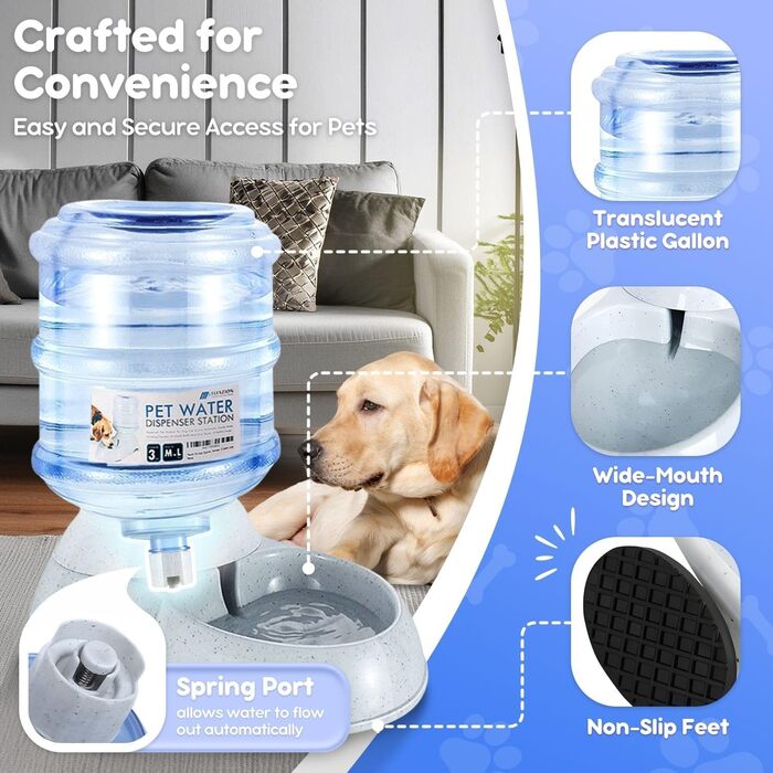 Диспенсер для води Flexzion Gravity Pet Water Dispenser (3 галони) з автоматичним поїлкою для собак та котів малих та великих порід, годування та поливання, пляшечка