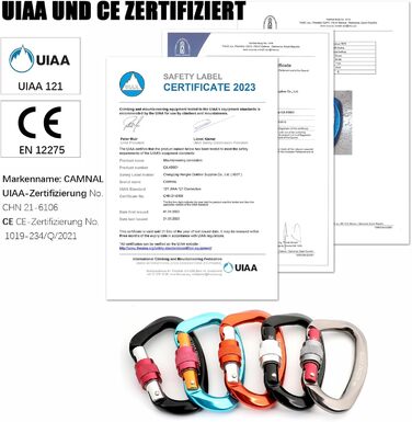 Міцний карабін із замком, сертифікований UIAA, 25 кН (близько 5620 фунтів), автоматично блокувальний карабін D-подібної форми, затискач для скелелазіння, альпінізму, аеропортних робіт Grau-2