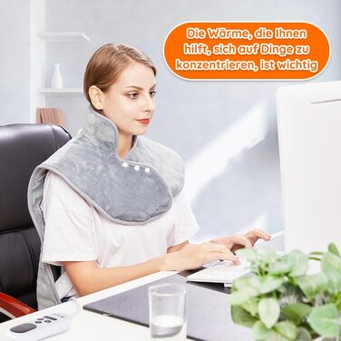 Грілка для спини, плечей та шиї, 60x100 см, з поясним ременем, швидкий нагрів, 6 налаштувань температури, таймер автоматичного вимкнення, фланель, можна прати в пральній машині, штекер ЄС, сірий, 60x100 см, комфортний сірий