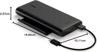 МАг, портативний зарядний пристрій USB-C з 1 портами USB-C і 2 USB-A, акумуляторна батарея для заряджання потужністю до 15 Вт, зовнішні акумулятори мобільних телефонів для iPhone, Galaxy, Pixel, AirPods, iPad тощо - чорний, 10000