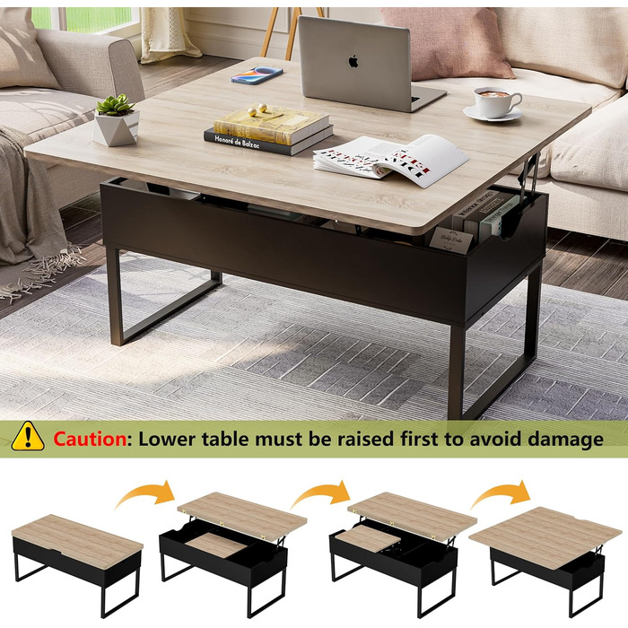 Розсувний журнальний столик з регульованою висотою, шухлядами та відкритим відділенням, коричнево-чорний, легкий підйом та закриття, більші приховані відділення