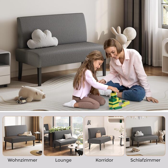 Кухонний диван Yaheetech 2-місний, лава, м&39який диван з вельветової тканини, подвійний диван без підлокітників, тканинний диван, диван-гойдалка для вітальні/передпокою/офісу, сірий