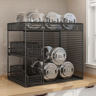 Мобільний візок для зберігання Aramox на 3 рівні з висувними шухлядами, міцний металевий кухонний візок на колесах для організації офісу, вітальні, гаража (чорний)