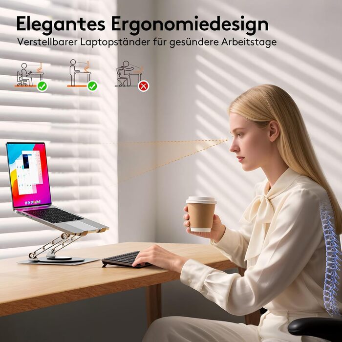 Стійка для ноутбука TECKNET регульована по висоті, ергономічна та складна, з алюмінію. Надійна підставка для ноутбука, сумісна з MacBook Air/Pro, Dell до 17,3 дюймів - срібляста