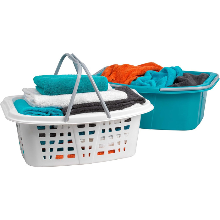 Пластикові кошики для білизни Beldray LA030450TQ - компактний контейнер/органайзер з ручками для білизни/ванної кімнати, білий/бір