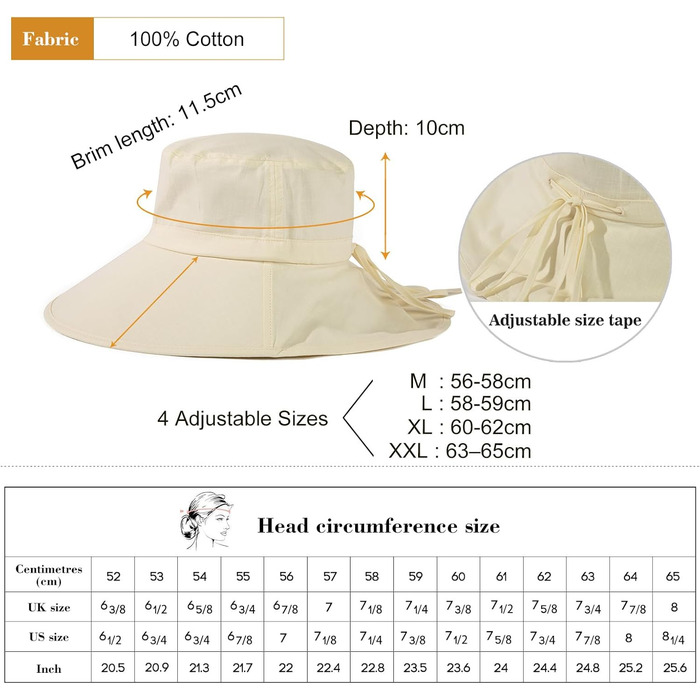 Жіночий сонцезахисний капелюх Comhats, захист від сонця UPF 50, літній капелюх із захистом шиї, широкі козирки, бавовна, розмір S 1005бежевий