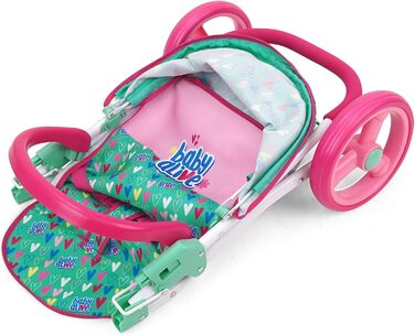 Лялькова коляска для бігу, зелена, рожева, сердечка, аксесуари для ляльок до 61 см, складна конструкція, висувний балдахін, для зб