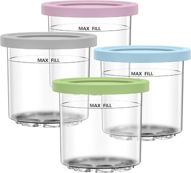 Набір GoMaihe з 4 контейнерів Creami для морожениці Ninja Creami - Ванни Аксесуари для NC301 NC300 серії NC299AMZ, без бісфенолу А, можна мити в посудомийній машині, герметично - в рожевому, зеленому, сірому та синьому кольорах