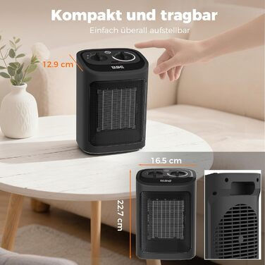 Електричний радіатор YASHE потужністю 1500 Вт, керамічний вентилятор-обігрівач PTC з термостатом, 2 режими нагріву режим вентилятора, захист від перекидання та перегріву, компактний електричний обігрівач для дому та офісу