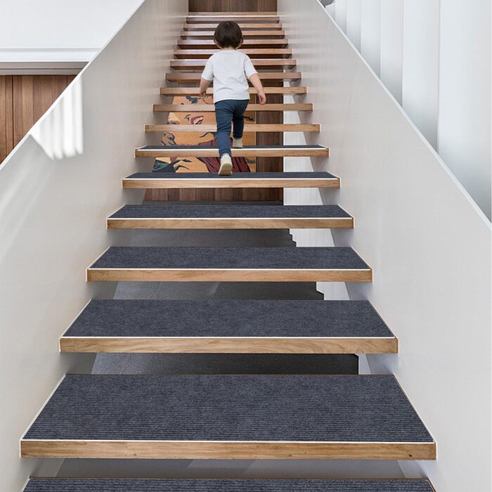 Килим для сходів 17 x 52 см, приємний м&39який ворс, самоклеючий та протиковзкий, можна різати, багаторазовий, 5 килимових сходинок, килимки для сходів для дітей та домашніх тварин, C