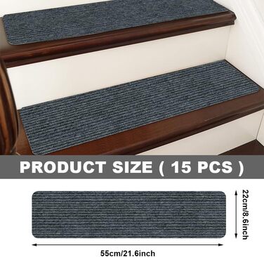 Килимки для сходів, 15 шт. , 55 x 22 см, самоклеючі, можна прати в пральній машині, протиковзкі, для сімей з дітьми, людьми похилого віку та домашніми тваринами (сірі)