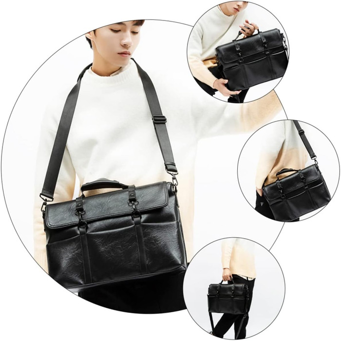 Шматок PU шкіряний портфель для чоловіків середнього розміру чорний діловий ноутбук сумка через плече для роботи школи і подорожей