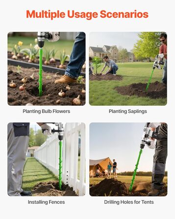 Бур для земляного буріння, діаметр 40x790 мм, садовий бур, сумісний з дрелями з внутрішнім діаметром 20 мм, бур для стовпів, бур для прокладання комунікацій, інструмент для копання для посадки та буріння