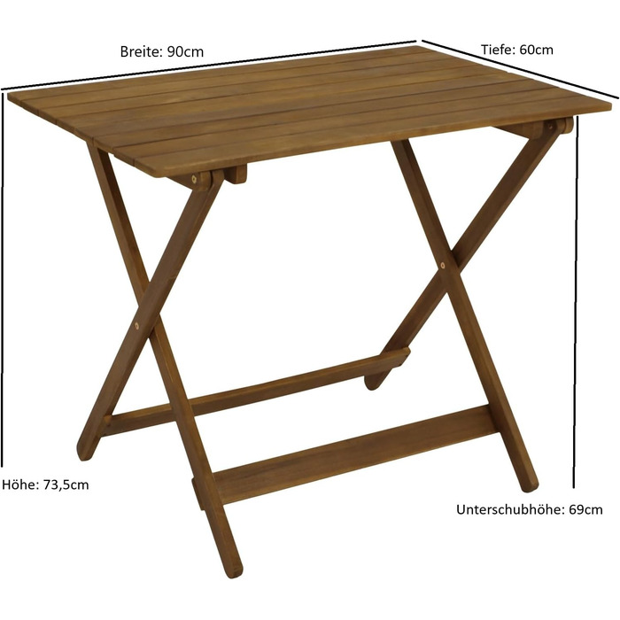 Складаний садовий стіл DEGAMO Bahia 90x60 см, коричневий колір акації, олійний, для вулиці, сертифікований FSC