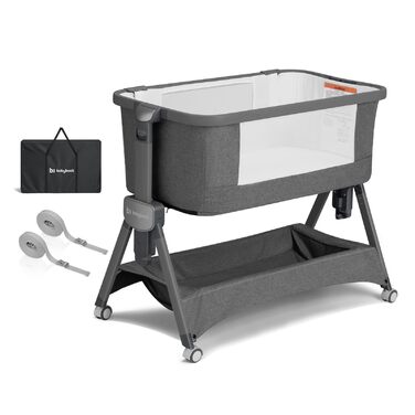 Дитяче ліжечко babyboat 3 в 1, портативне дитяче ліжечко з колесами, регульоване дорожнє ліжечко з матрацом та сумкою, сірого кольору, колиска для дітей 0-6 місяців, сірий-1