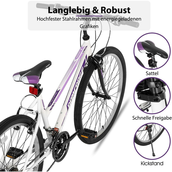 Гірський велосипед HILAND 24/26 дюймів, 21-швидкісний подвійний V-подібний гальмо MTB, гірський велосипед для підлітків та дорослих, чоловіків та жінок, білий 24 дюйми