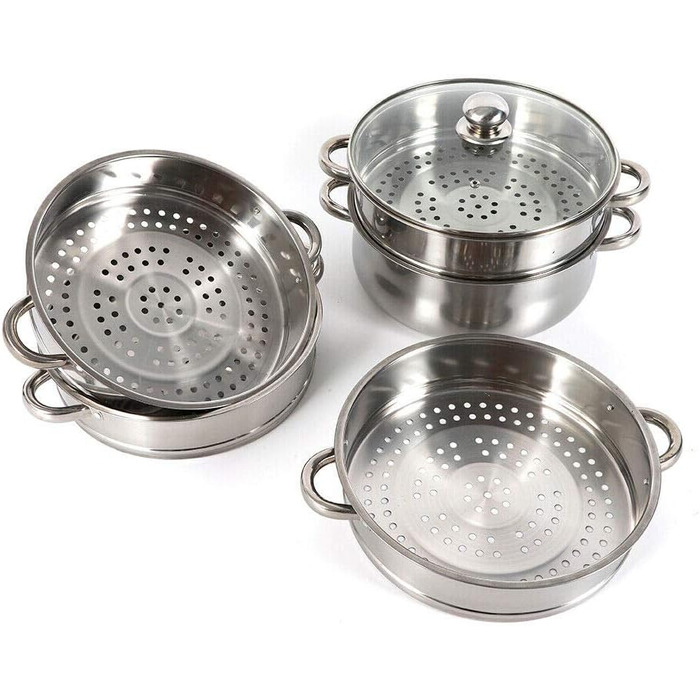Пароварка з нержавіючої сталі, 5-шарова каструля зі скляною кришкою - ідеально підходить для здорового приготування овочів і карто