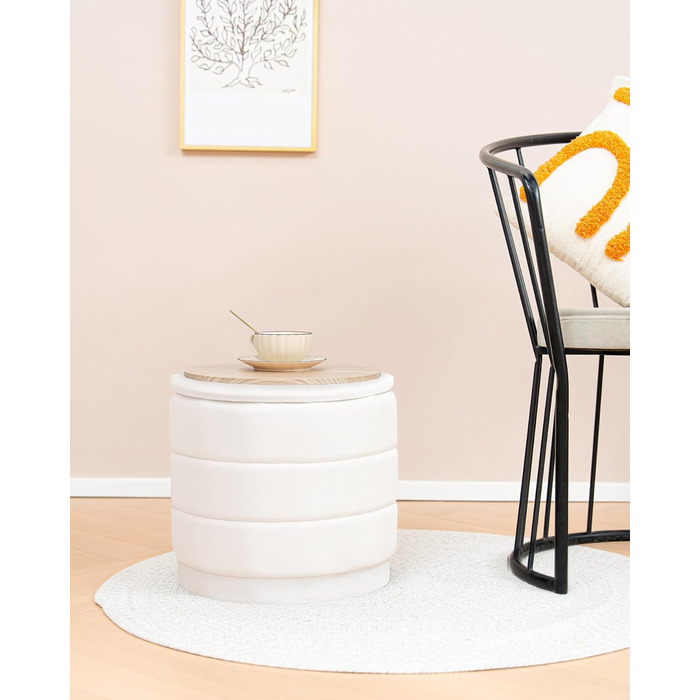 Круглий пуф Bonlife з кришкою, складна підставка для ніг зі столиком, пуф для ніг, підставка для ніг для вітальні, спальні, коридору, білий оксамит, 39x39x37 см 39 см білий