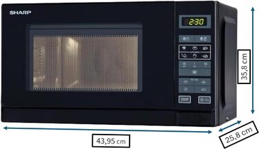 Мікрохвильова піч Sharp R242BKW Solo / 20 л / 800 Вт / 5 рівнів потужності / 8 автоматичних програм / Розморожування за вагою та часом / Блокування від дітей / Режим енергозбереження / Скляний поворотний стіл (25,5 см) / Чорний
