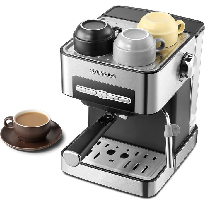 Кавоварка Steinborg Машина для портафільтра 15 бар Кавоварка з портафільтром з піноутворювачем молока Машина для капучино Резервуар для води об'ємом 1,6 літра