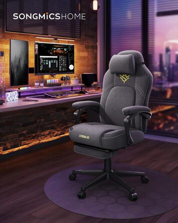 Ігрове крісло SONGMICS HOME, ергономічне комп&39ютерне крісло з підставкою для ніг, офісне крісло, обертове крісло з підголівником, суміш бавовни та льону, регульована висота, колір голубий сірий OBG072G01