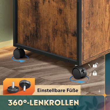 Стіл для принтера DEVAISE із зарядною станцією, мобільна підставка з колесами та відкритими полицями, шафа для принтера, що замикається, для офісу та домашнього офісу, ретро-коричневий