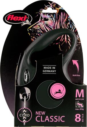 flexi® Classic M Rope 8 м чорний, висувний повідець для собак до 20 кг
