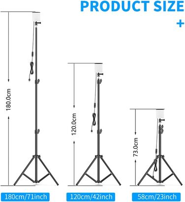 Світлодіодний ліхтар для кемпінгу зі штативом, 84 світлодіодні намистини, 1680 люменів, робочий ліхтар для кемпінгу та барбекю (ЧОРНИЙ) Чорний