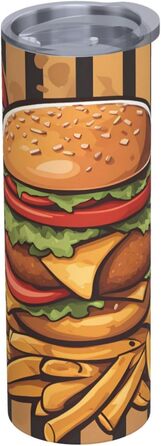 Кухоль з прямою трубочкою, мультяшний дизайн, великі бургери, принт, дорожній кухоль, підходить для кемпінгу, офісу та дому, 590 мл